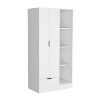 Memphis Wardrobe Armoire With 4 Tier Storage Shelves And 1 Drawer White White Particle Board