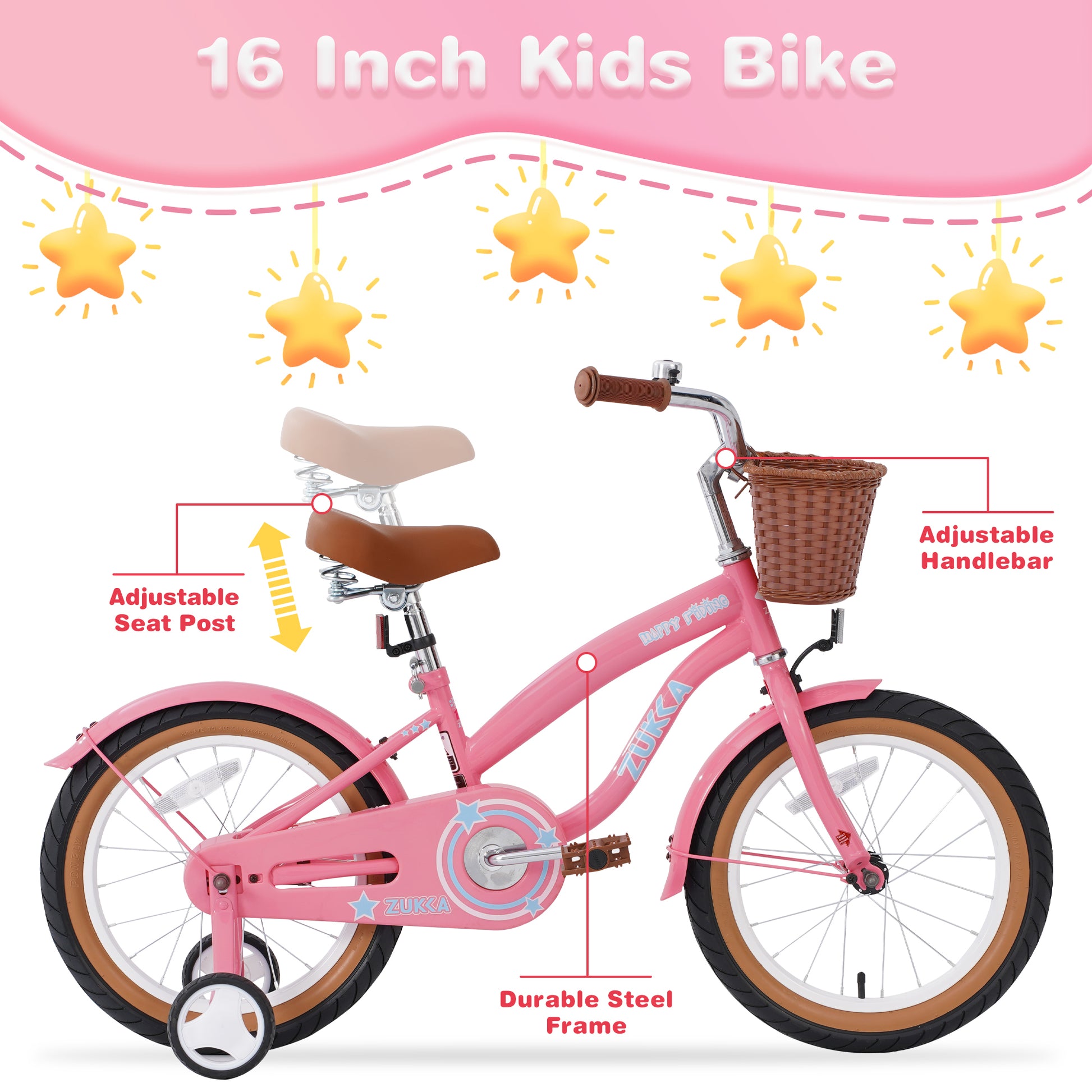 Multiple Colors,Girls Bike For 4 7Years Old Kids,16 Inch Wheel ,Training Wheels Included Cycling Pink Garden & Outdoor Steel