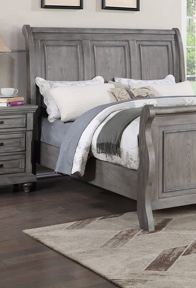 Grey Finish Sleigh Design Headboard Fb 1Pc Queen Size Panel Bed Beautiful Wooden Bedroom Furniture Antique Gray Oak Finish Box Spring Required Queen Antique Gray,Gray Wood Bedroom