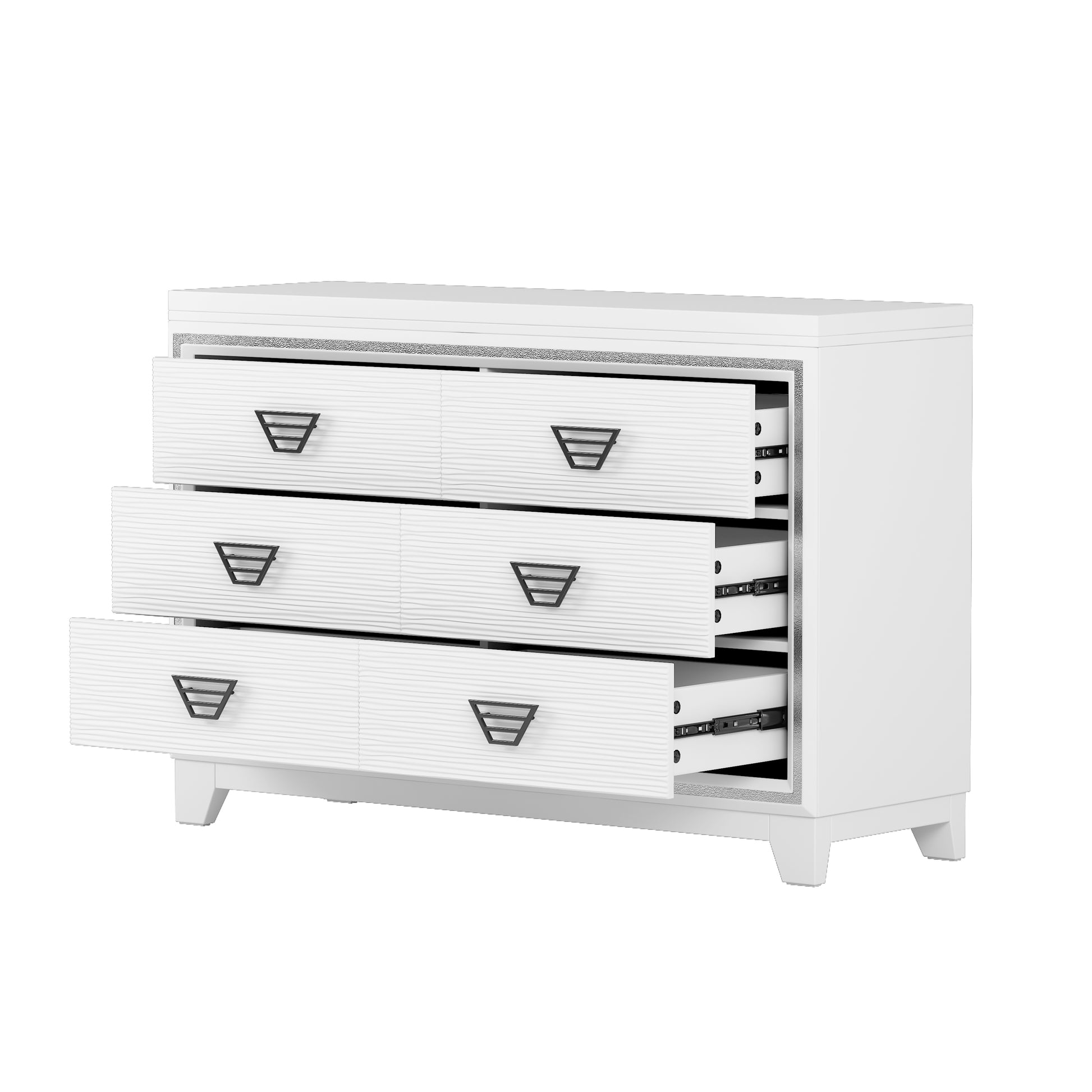 Elegant Dresser With Metal Handle And Sparkling Shiny Decoration, Storage Cabinet With 6 Drawers For Bedroom, Living Room, White White Mdf Metal