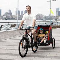Aosom Bike Trailer For Kids 3 In1 Foldable Child Jogger Stroller Baby Stroller Transport Carrier With Shock Absorber System Rubber Tires Adjustable Handlebar Kid Bicycle Trailer Red And Grey Red Aluminum