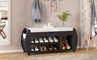 Retro Multifunctional Storage Bench With Cushion And Curved Side Panel For Entrance And Living Room Black Black Mdf