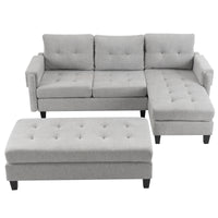 83.4" L Shaped Sofa Sectional Couch Sofa Bed With Two Usb Ports, A Movable Ottoman And A Reversible Chaise Lounge For Living Room, Grey Grey Foam Chenille 5 Seat