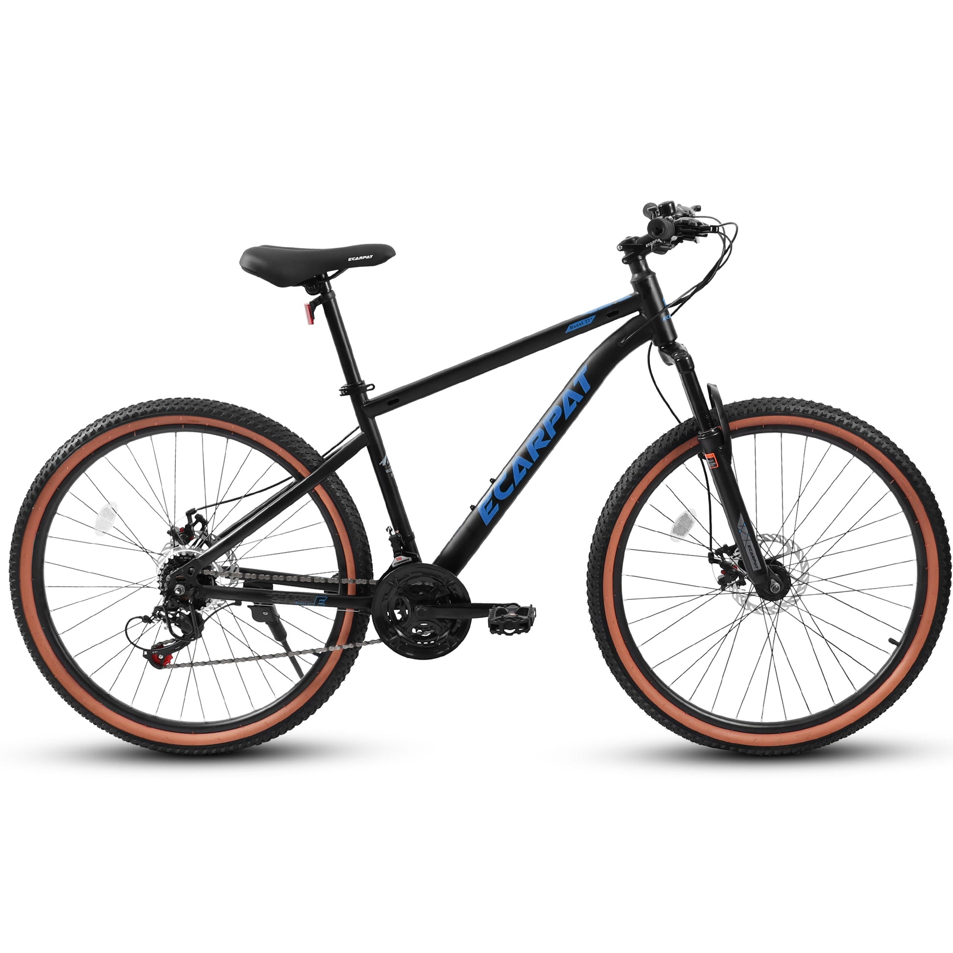 A27301 Ecarpat Mountain Bike 27.5 Inch Wheels, 21 Speed Mens Womens Trail Commuter City Mountain Bike, Carbon Steel Frame Disc Brakes Thumb Shifter Front Fork Bicycles Cycling Black Blue Garden & Outdoor Classic Polyurethane Foam Carbon Steel