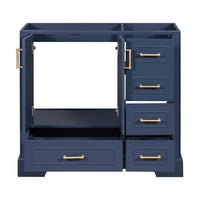 Cabinet Only 36" Blue Traditional Bathroom Vanity Sink Not Included 4 Navy Blue 2 Soft Close Doors Bathroom Freestanding American Traditional Solid Wood Mdf Painted