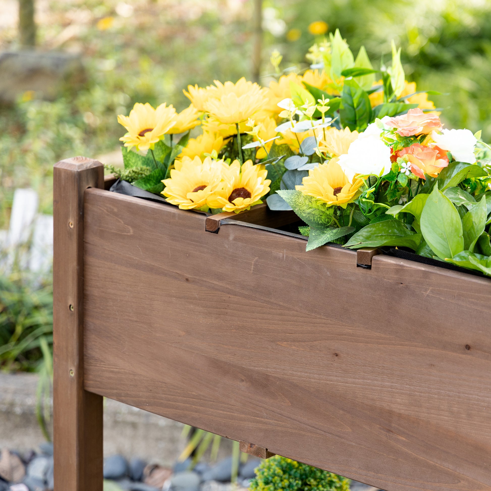 Outsunny Raised Garden Bed With 8 Grow Grids, Wooden Outdoor Plant Box Stand With Folding Side Table And Wheels, 49" X 21" X 34", For Vegetables, Flowers, Herbs, Brown Brown Wood