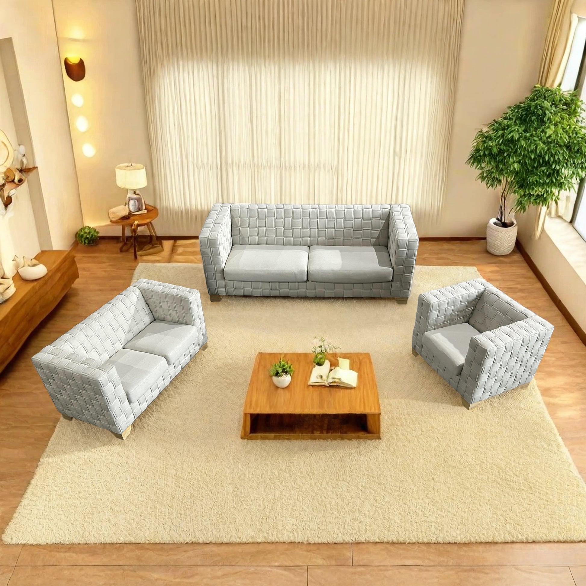 Fx D1 Sofa Set Include Chair Loveseat And Sofa Light Beige Colorlinen & Oak Natural Wood Color Sofa Legs Light Beige Fabric 6 Seat