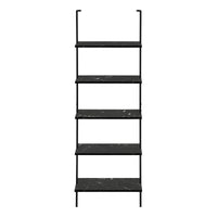 Bookshelf, Bookcase, Etagere, Ladder, 5 Tier, 72"H, Office, Bedroom, Black Marble Look Laminate, Black Metal, Contemporary, Modern Black Metal