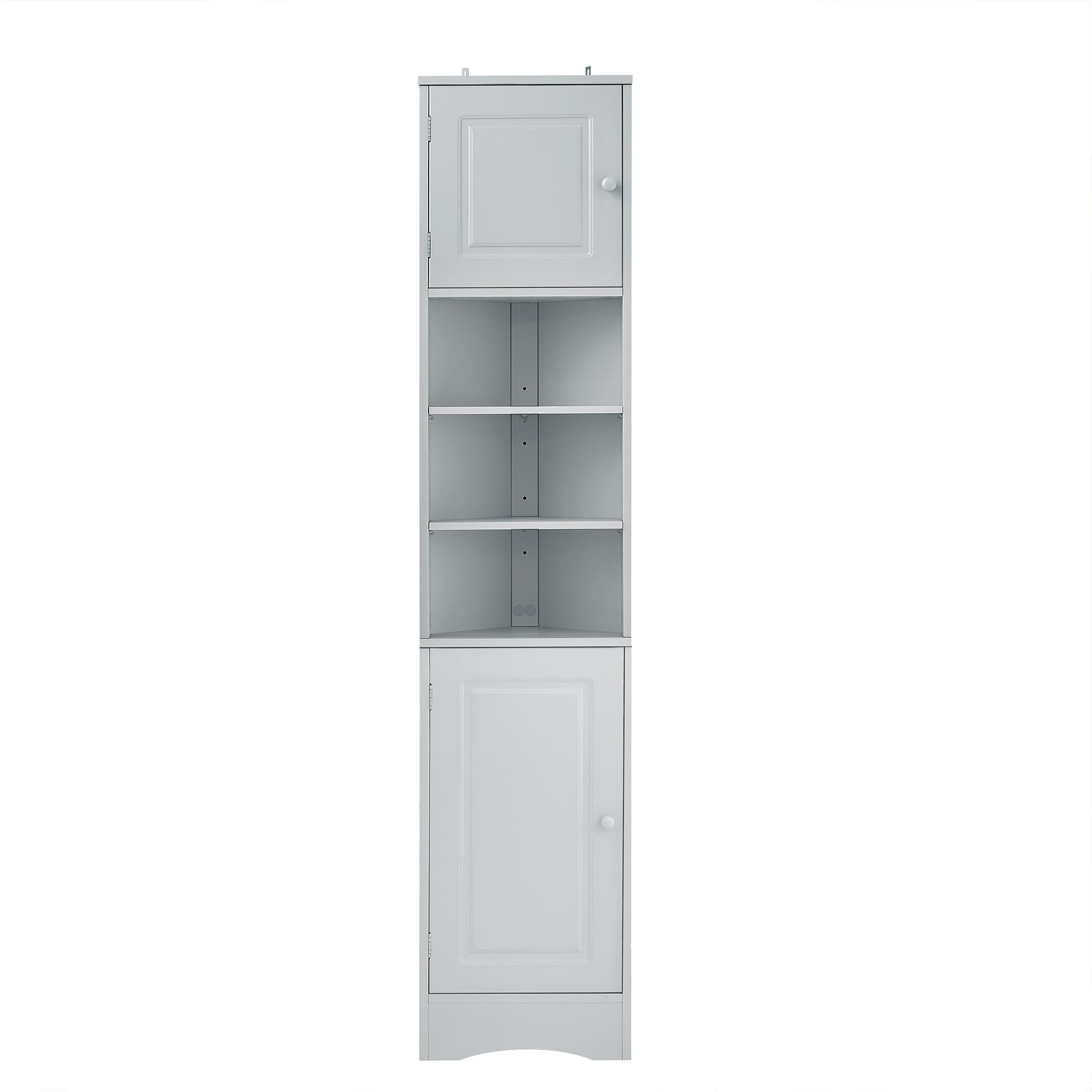 Multi Functional Corner Cabinet Tall Bathroom Storage Cabinet With Two Doors And Adjustable Shelves, Open Shelf, Grey Grey Mdf