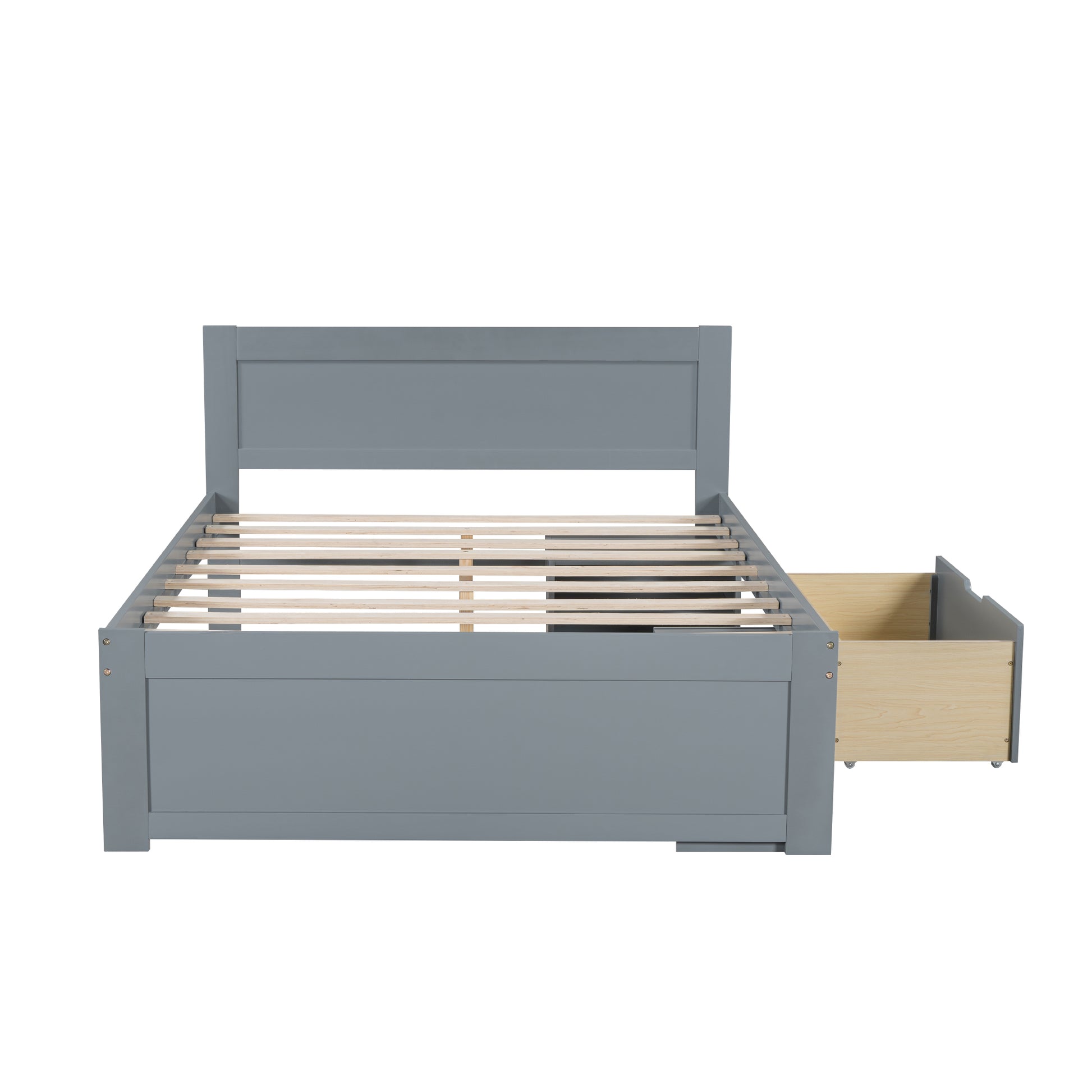 Full Size Platform Bed With Drawer And Two Shelves, Gray Expected Arrival Time: 10.28 Full Gray Mdf Lvl