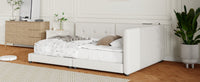 Upholstered Queen Size Platform Bed With Usb Ports, Beige Queen Box Spring Not Required Beige Linen