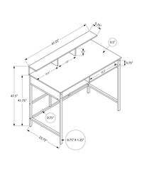 Computer Desk, Home Office, Standing, Storage Shelves, 48"L, Work, Laptop, White Laminate, White Metal, Contemporary, Modern White Metal