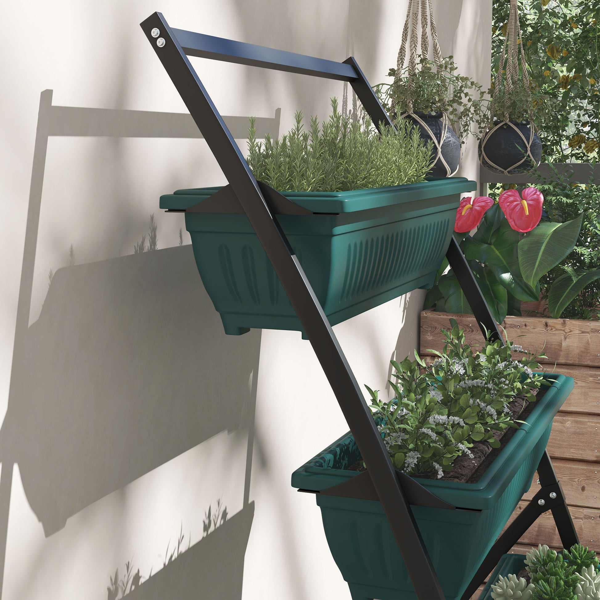 Outsunny Raised Garden Bed, 4 Tier Vertical Garden Planter Set, 4 Outdoor Planter Boxes With Stand, Self Draining Design Elevated Garden For Vegetable, Flowers & Herbs, Green Green Plastic