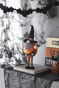 6.3X4.3X16" Fabric Standing Orange Gnome W Black Gnome & Holding Banner, For Halloween Decor Black,Orange,White Polyester