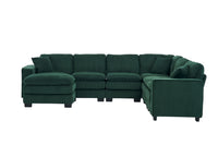 Modern U Shaped 6 Seat Sectional Sofa Couch With One Ottoman And Three Toss Pillows ,Modular Sofa For Living Room,Corduroy Sofa Green Corduroy 7 Seat