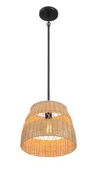 Essence Single Lights Pendant With Rattan Shade Black Metal Finish For Farmhouse Style Black,Rattan Ceiling Lights Farmhouse Metal,Rattan
