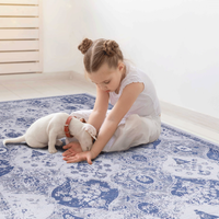 Blue Area Rug 5X8, Washable Rug, Low Pile, Non Slip, Non Shedding, Foldable, Kid & Pet Friendly Area Rugs For Living Room, Bedroom, Kitchen, Dining Room Rug Perfect Gifts, Blue, 5' X 8' Blue Chenille Polyester