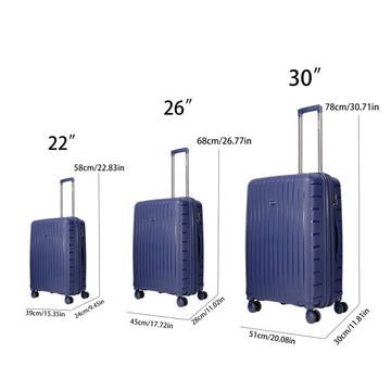 Luggage Set 3 Pieces 22 26 30 Luggage Set Wheel Luggage Pp Durable And Lightweight Rotating Hard Shell Luggage Set 3 Pieces Dark Blue Polyethylene