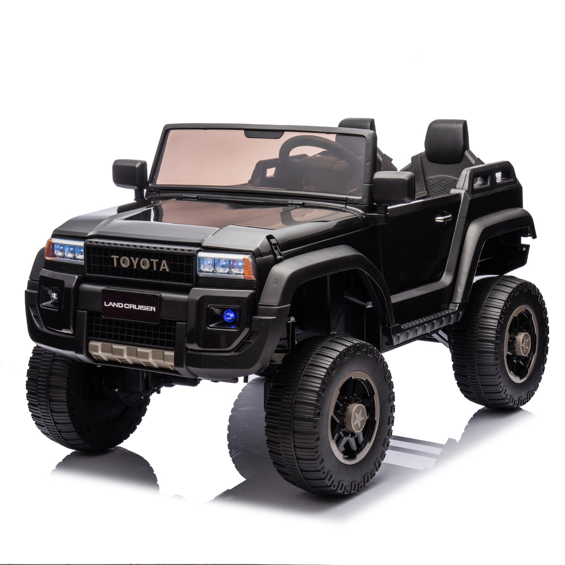 24V Two Seater Kids Ride On Car W Parents Remote Control, Licensed Toyota Lc250,220W Motors,With Shovel,Three Point Seat Belt,Slow Start,Speed Adjustment,Bluetooth,Music For Kids Aged 3 . Black Polypropylene