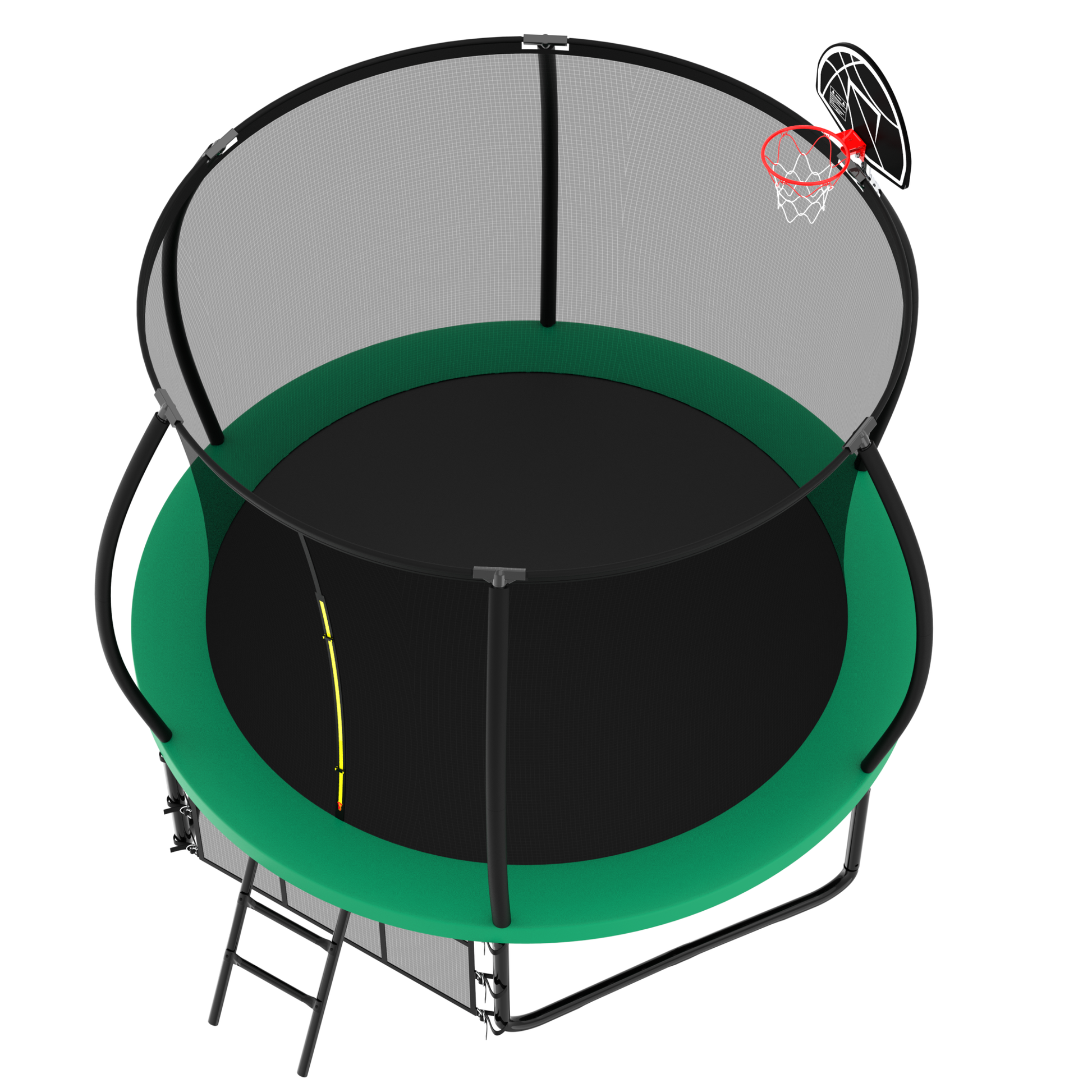 10Ft Pumpkin Trampoline, Outdoor Trampoline With Basketball Hoop, Enclosure Net And Ladder Green Steel