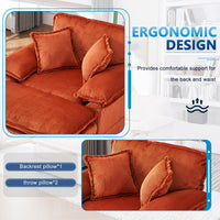 56.3 Inch Corduroy Single Sofa With 2 Toss Pillows And A Ottoman ,Comfy Sofa Deep Seat Couch For Living Room Orange Foam 1 Seat