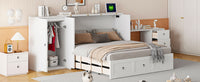 Queen Size Murphy Bed With Usb Port, Large Drawer, And Wardrobe Desk Combo Versatile White Cabinet Bed Queen White Solid Wood Mdf