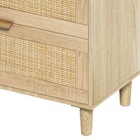 59" Rattan Dresser With Drawers, 6 Drawer Dresser For Bedroom, Clothes Storage Cabinet For Bedroom, Metal Handle&Wood Legs For Hallway, Living Room, Bedroom,Natural Natural Mdf Metal