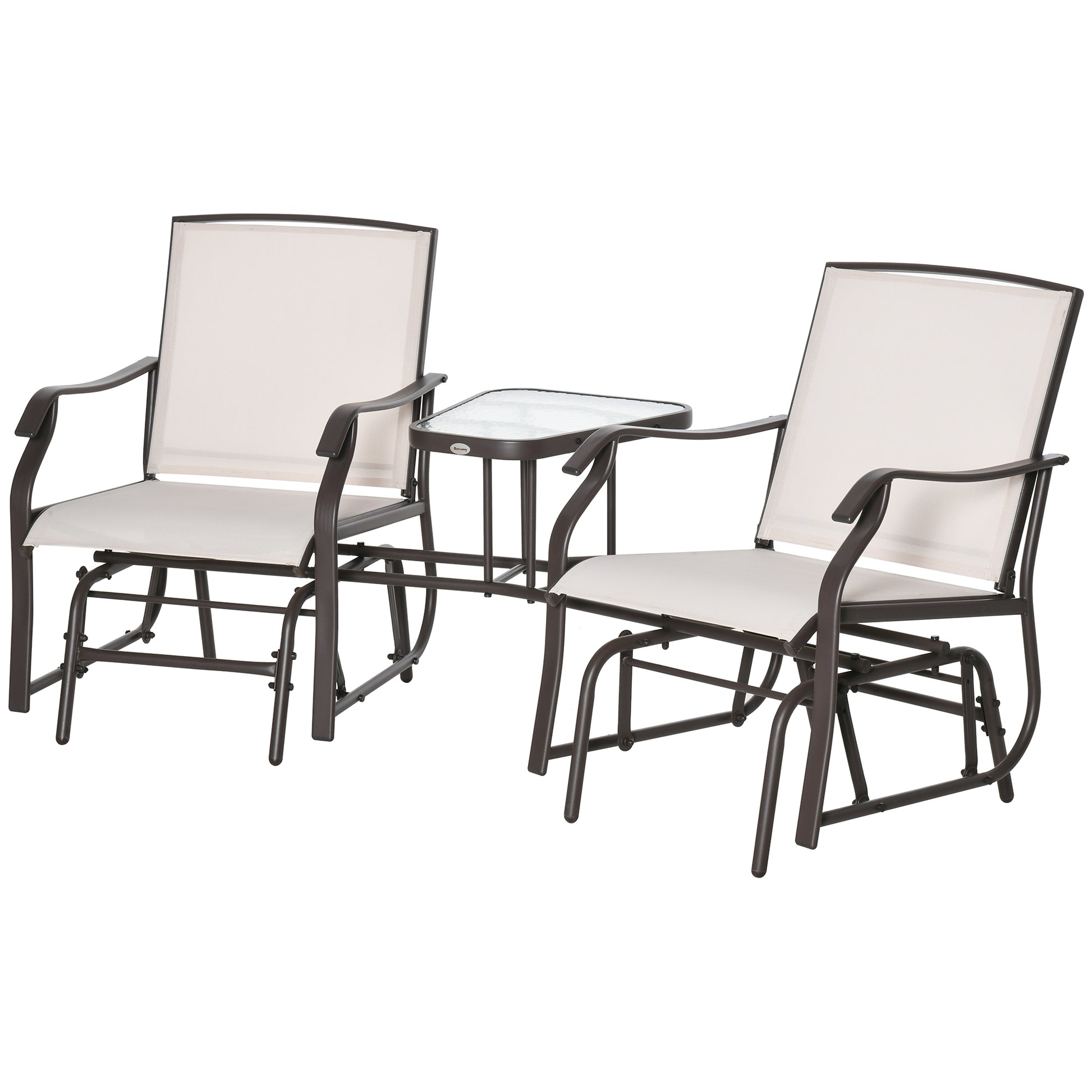 Outsunny Outdoor Glider Chairs With Coffee Table, Patio 2 Seat Rocking Chair Swing Loveseat Withsling For Backyard, Garden, And Porch, Beige Beige Fabric Metal