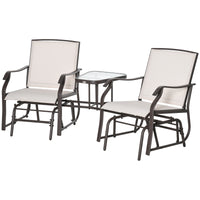 Outsunny Outdoor Glider Chairs With Coffee Table, Patio 2 Seat Rocking Chair Swing Loveseat Withsling For Backyard, Garden, And Porch, Beige Beige Fabric Metal