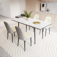 An Expandable Dining Table Set For 2 6 People, Equipped With Pu Fabric Thick Cushioned Dining Chairs And An Elegant And Spacious Dining Tablekitchen Table And Chair Set, With Black Metal Legs Beige