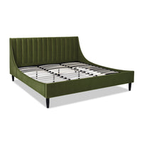 Aspen Vertical Tufted Headboard Platform Bed Set, King, Olive Green Performance Velvet Box Spring Not Required King Olive Green Wood Foam Velvet Velvet