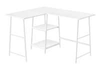 Computer Desk, Home Office, Corner, Storage Shelves, 48"L, L Shape, Work, Laptop, White Laminate, White Metal, Contemporary, Modern White Metal