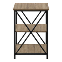 Accent Table, Side, End, Nightstand, Lamp, Living Room, Bedroom, Brown Laminate, Black Metal, Contemporary, Modern Taupe Metal