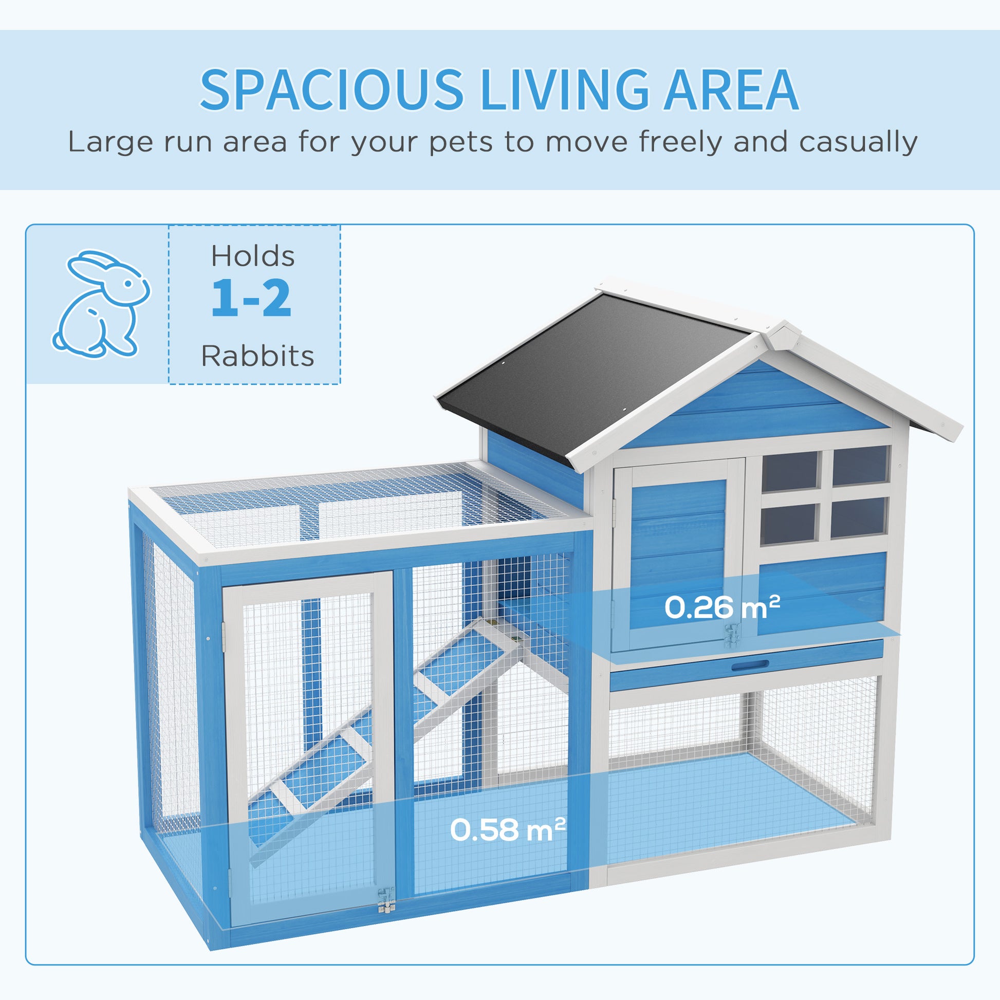 Pawhut 48" Wooden Rabbit Hutch Bunny Cage With Waterproof Asphalt Roof, Fun Outdoor Run, Removable Tray And Ramp, Light Blue Blue Wood