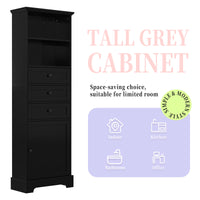 Black Tall Storage Cabinet With 3 Drawers And Adjustable Shelves For Bathroom, Study, Office And Interior, Mdf Board With Painted Finish Black Mdf