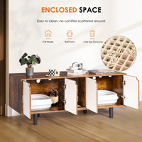 Cat Litter Box Enclosure For 2 Cats, Double Hidden Litter Box Furniture Large Cat Washroom, Indoor Cat House Cabinet Tv Stand End Table, White Vintage White Vintage Particle Board