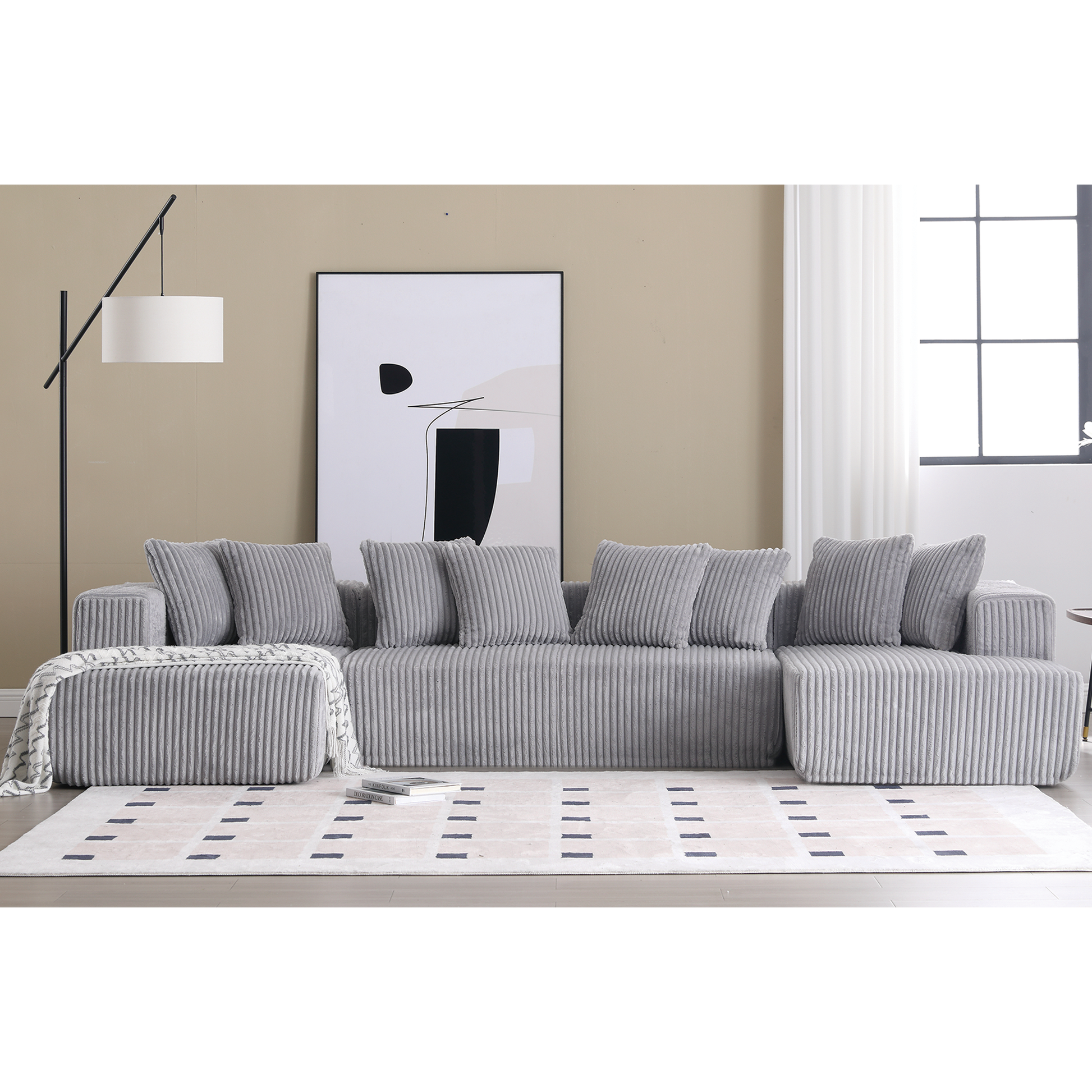 Arrived 131'' Modular Sectional Couch, U Shaped Sofachaise Lounge, Striped Fabric,Upholstered 4 Seater Couch For Living Room, Bedroom, Free Combination Sofa Corduroy , Gray Gray Polyester Primary