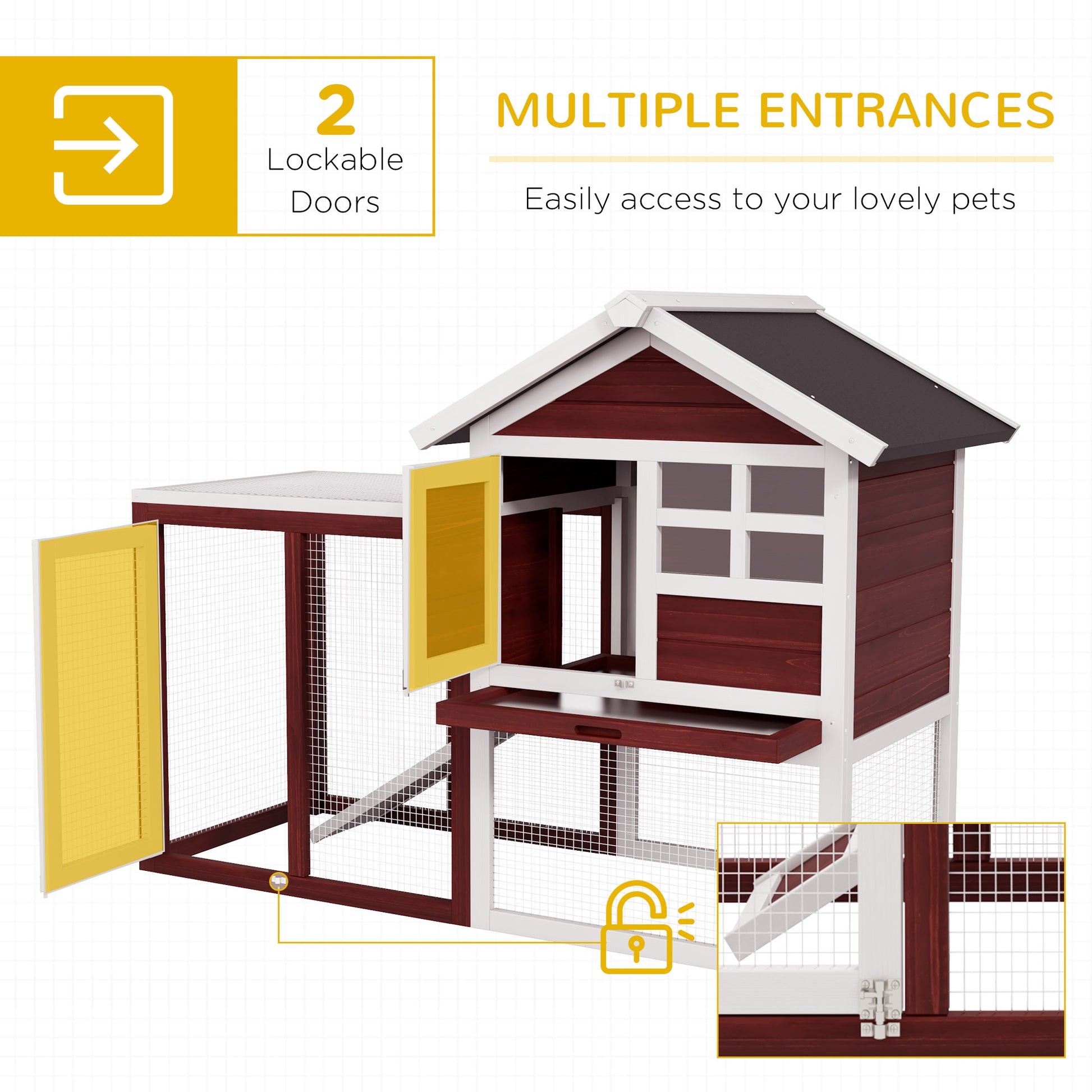 Pawhut 48" Wooden Rabbit Hutch Bunny Cage With Waterproof Asphalt Roof, Fun Outdoor Run, Removable Tray And Ramp, Brown Brown White Wood