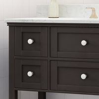 49'' Bathroom Vanity With Marble Top & Ceramic Sink, Open Shelf, 5 Drawers, Brown Brown Plywood