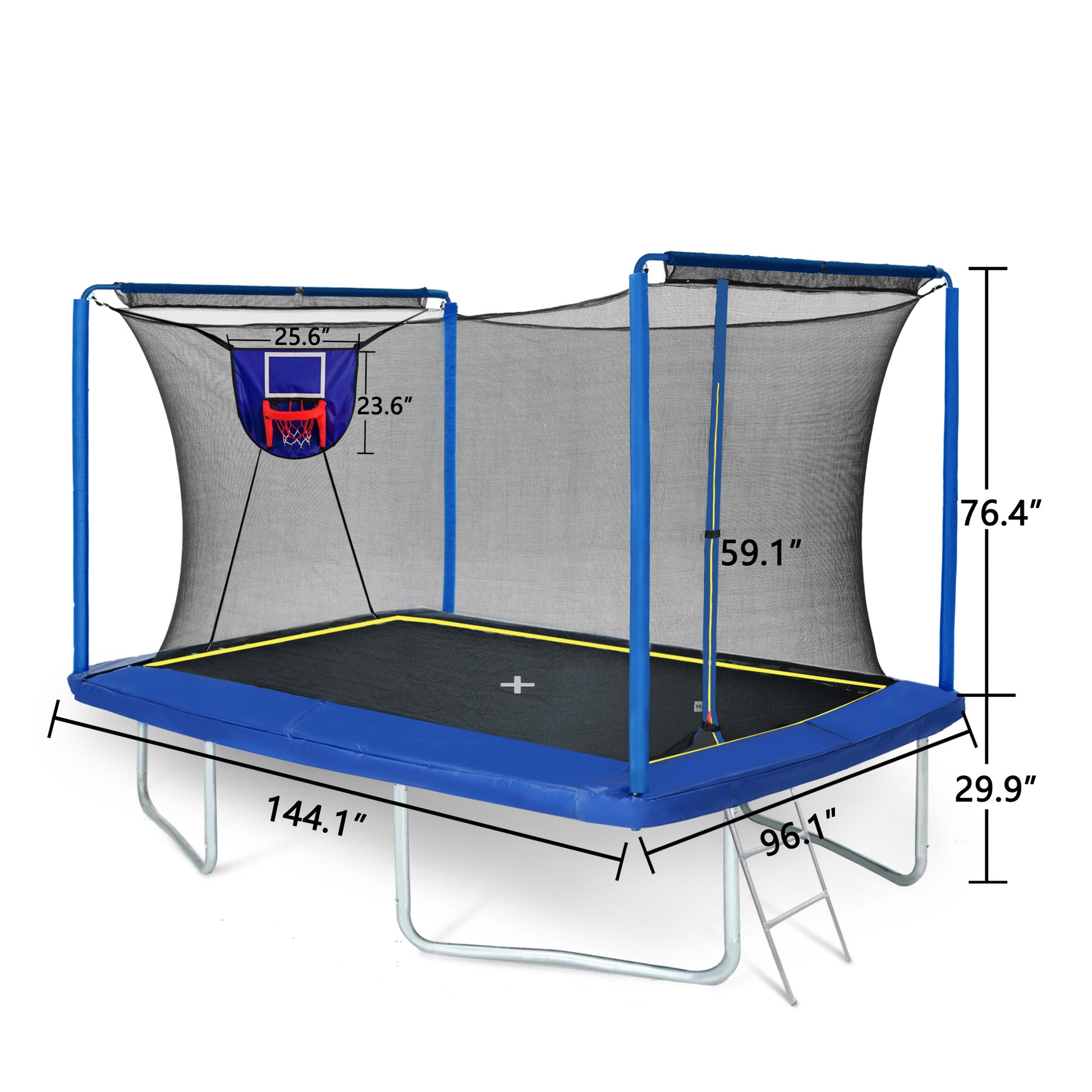 Yc 8Ft By 12Ft Rectangular Trampoline With Basketball Board,Ball Inflater And Ladder Blue Astm Standard Tested And Cpc Certified Blue Steel