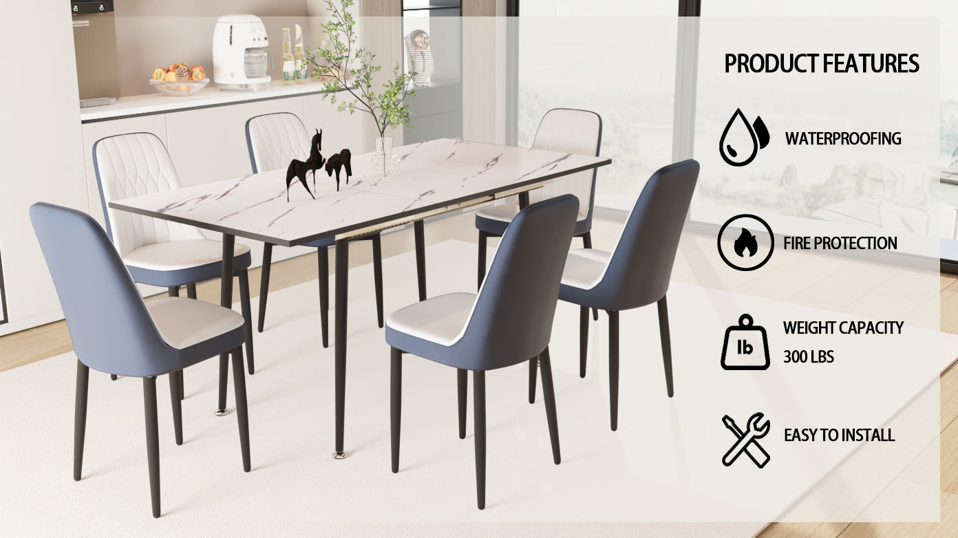 47" 63" Expandable Dining Table Set For 2 6 People, Equipped With Pu Fabric Thick Cushioned Dining Chair And An Elegant And Spacious Dining Tablekitchen Table And Chair Set, With Black Metal Legs