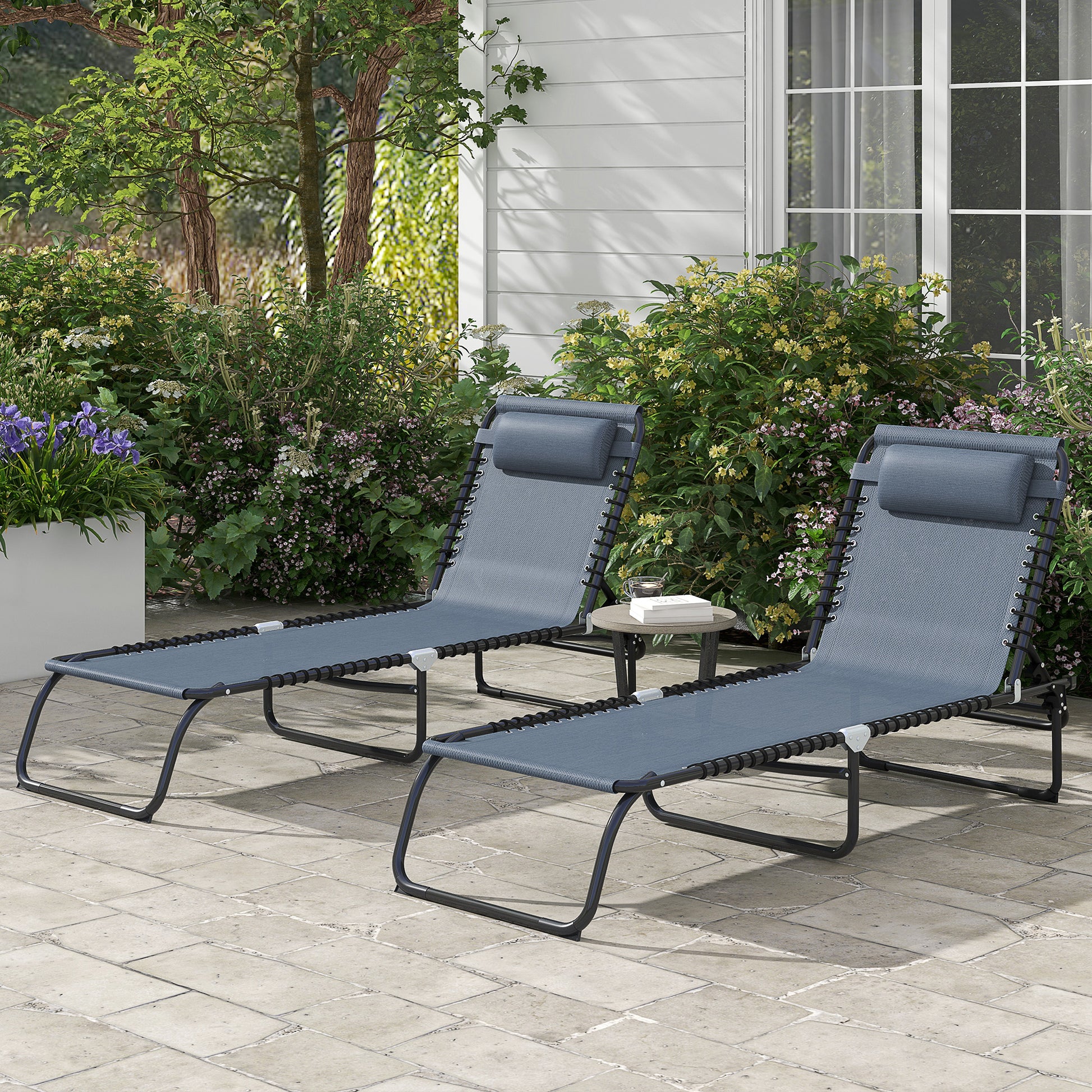Outsunny Folding Chaise Lounge Pool Chair, Patio Sun Tanning Chair, Outdoor Lounge Chair With 4 Position Reclining Back,Mesh Seat For Beach, Yard, Patio, Gray Gray Steel