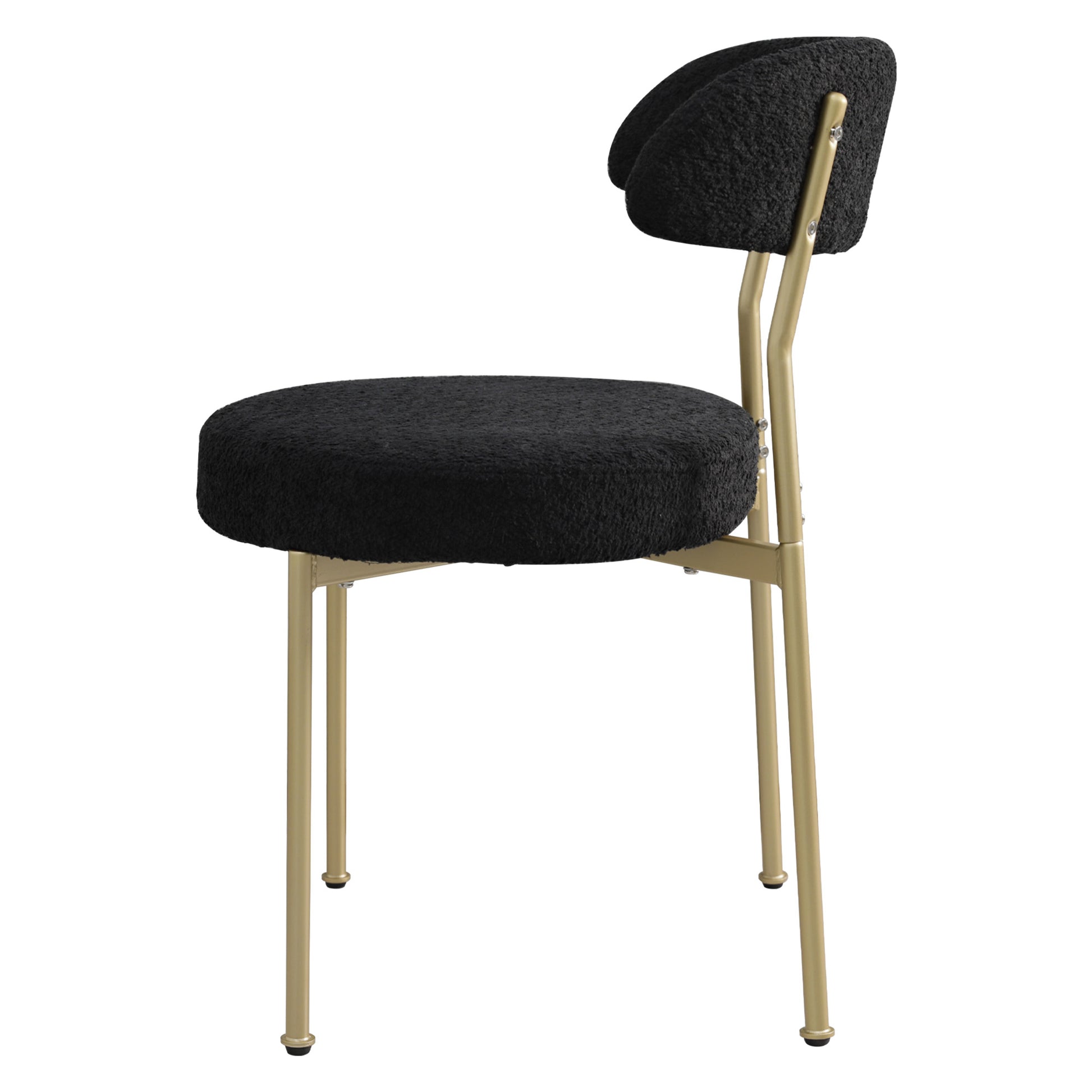 Boucle Upholstered Dining Chairs With Curved Backrest & Gold Metal Legs Set Of 4, Black Metal Black Gold Dining Room Foam Classic,Modern Dining Chairs Set Of 4 Or More Fabric Metal