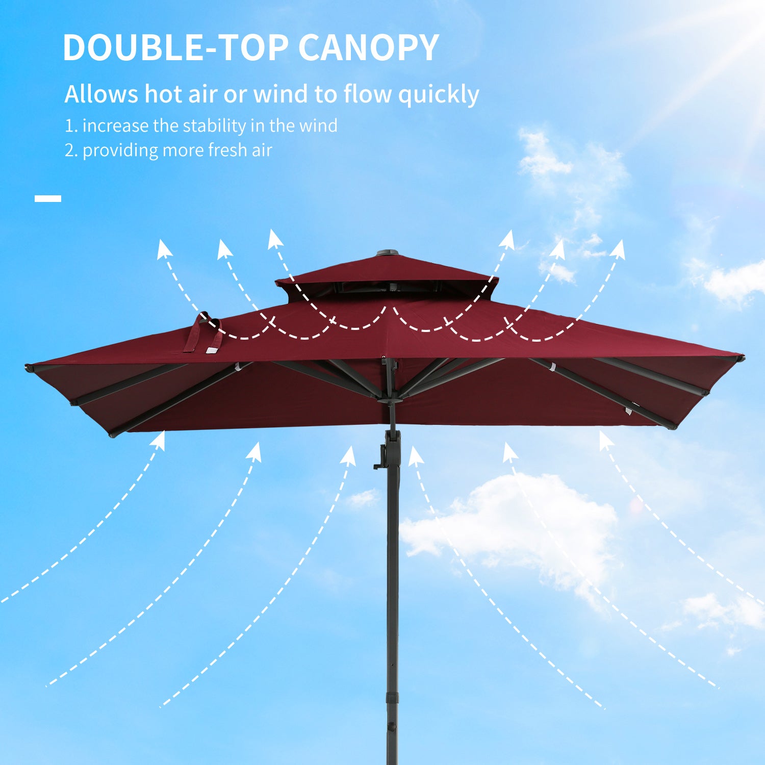 Outsunny 10Ft Offset Patio Umbrella, Hanging Cantilever Umbrella, Square Shape, Aluminum Cross Base, Tilt, 360 Degree Rotation, Red Red Aluminum