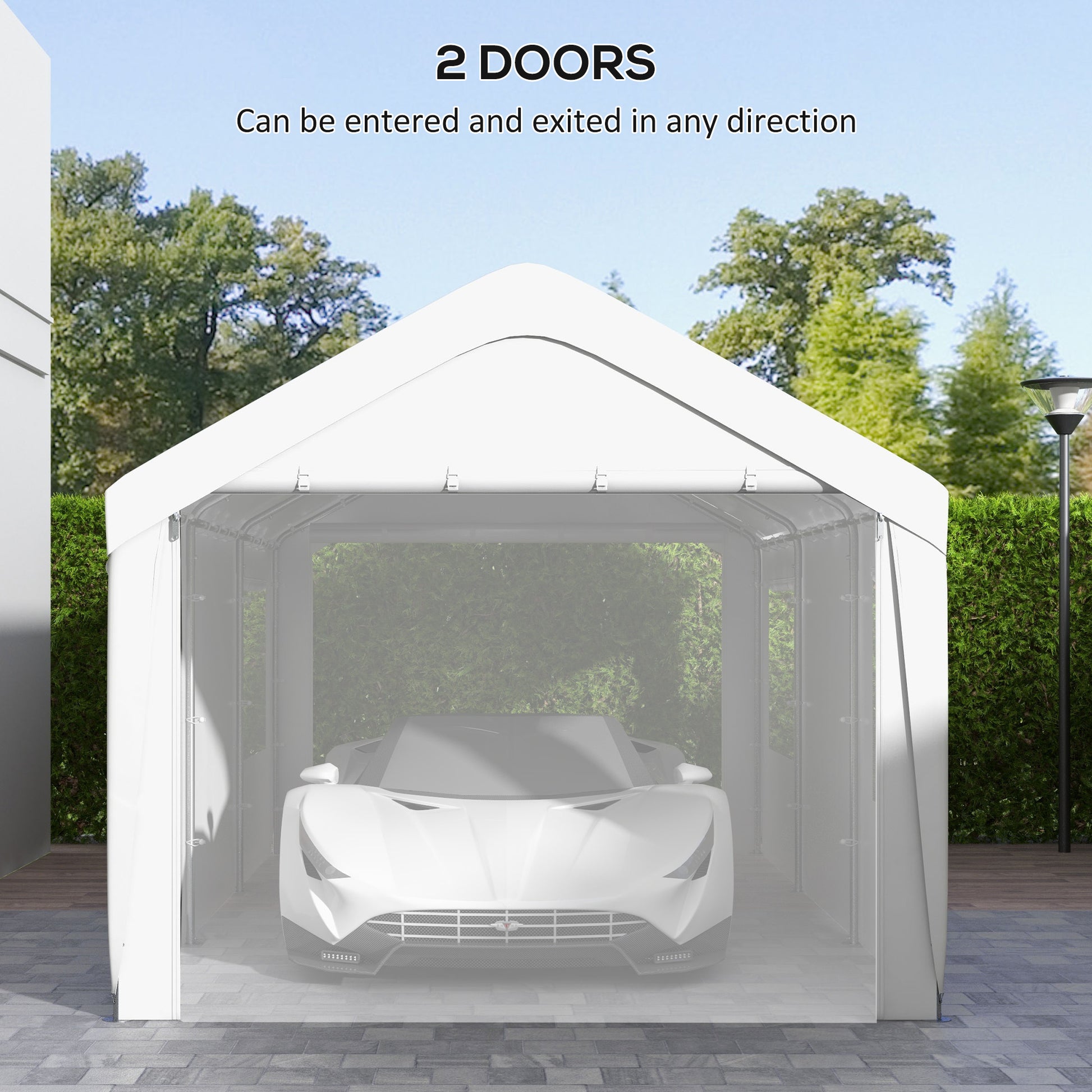 Outsunny Carport 10' X 20' Portable Garage, Heavy Duty Car Port Canopy With 2 Roll Up Doors & 4 Ventilated Windows For Car, Truck, Boat, Garden Tools, White White Steel