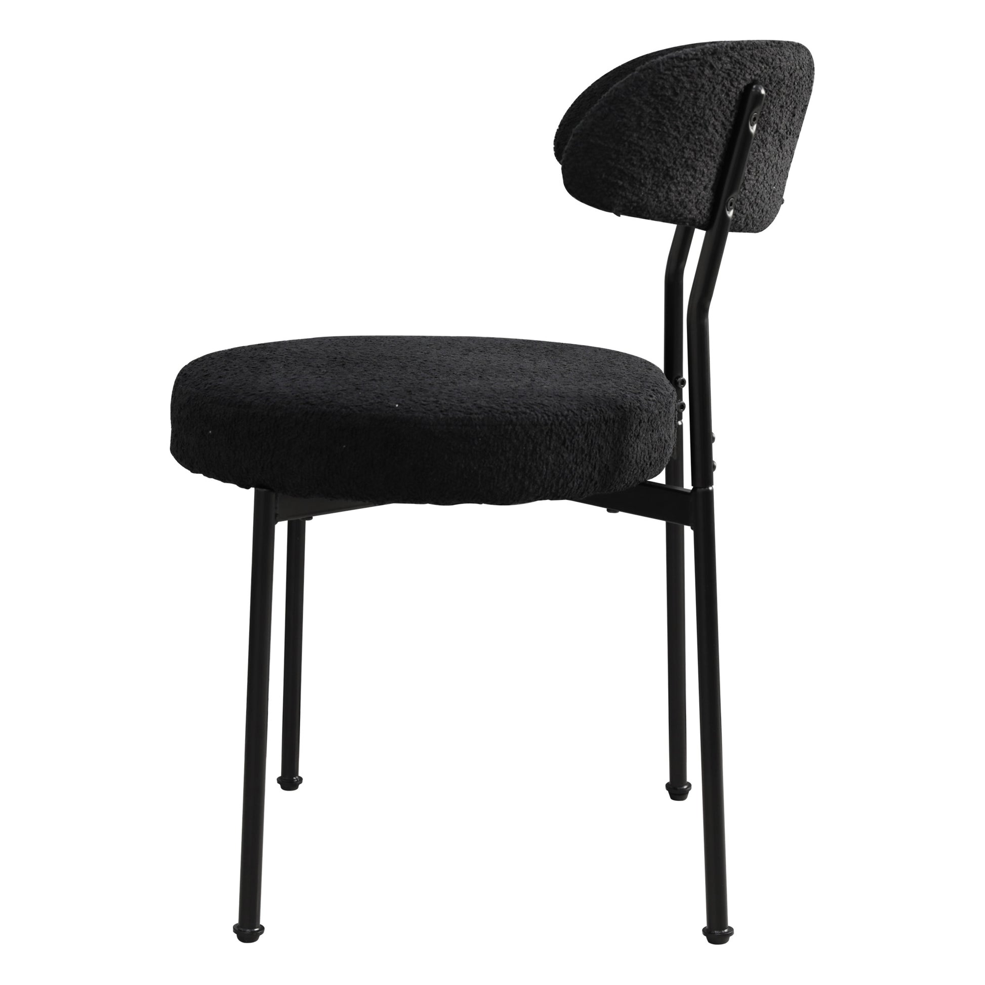 Boucle Upholstered Dining Chairs With Curved Backrest & Metal Legs Set Of 4, Black Metal Black Dining Room Foam Classic,Modern Dining Chairs Set Of 4 Or More Fabric Metal