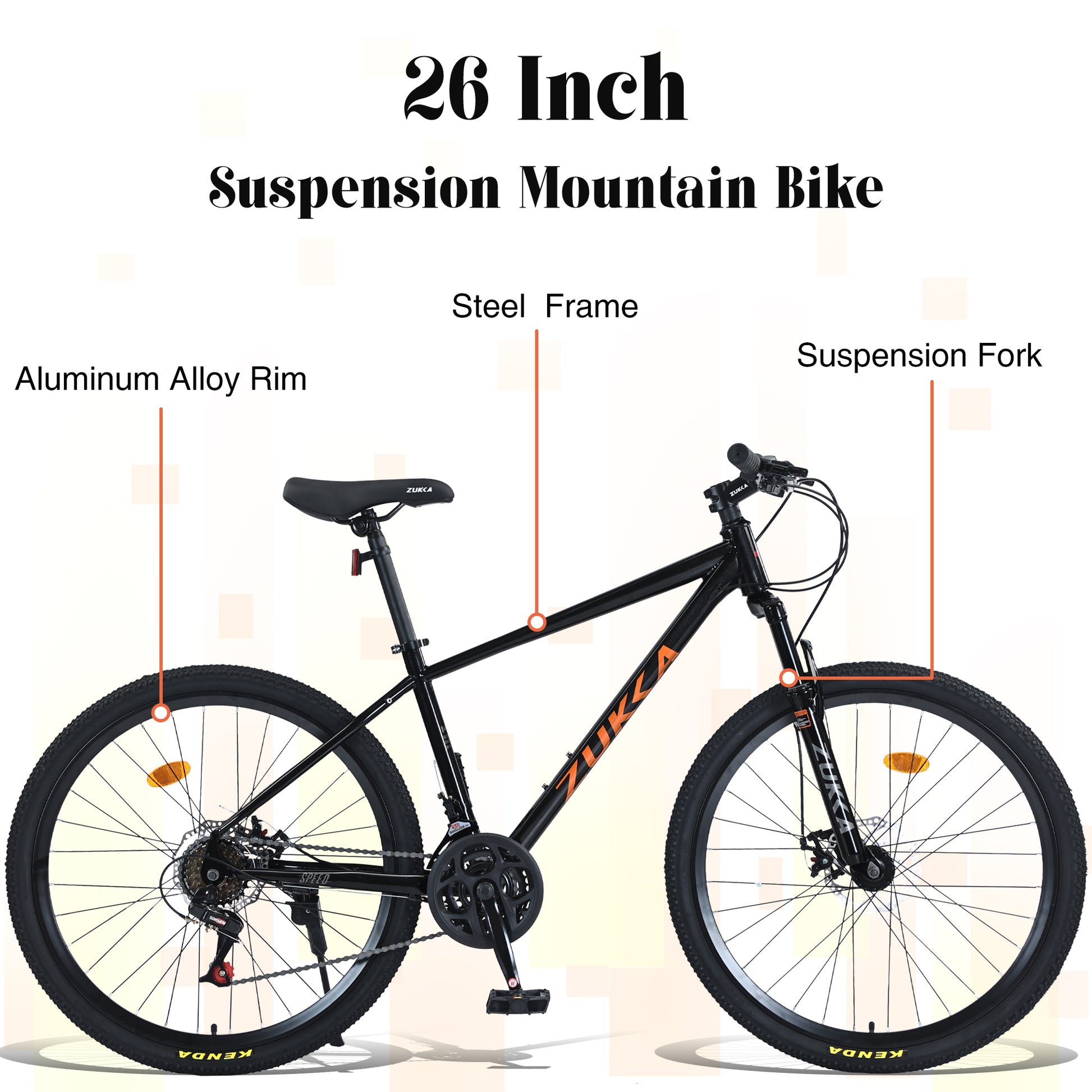 Mountain Bike For Men And Women 26 Inch 24 Speed Suspension Fork Kenda Tires Cycling Black Garden & Outdoor Steel