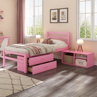 Twin Size Wood Platform Bed With Removable Storage Shelves, Built In Two Storage Drawers For Added Convenience, Pink Twin Pink Wood