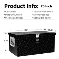 20 Inch Black Aluminum Tool Long Box Tread Flat Box For Truck Car Outdoor Trailer Pickup Underbody Rv Atv Storage Tools Organizer With Lock Side Handle And Ke 20.1" 11.8" 9.3" Black Aluminum