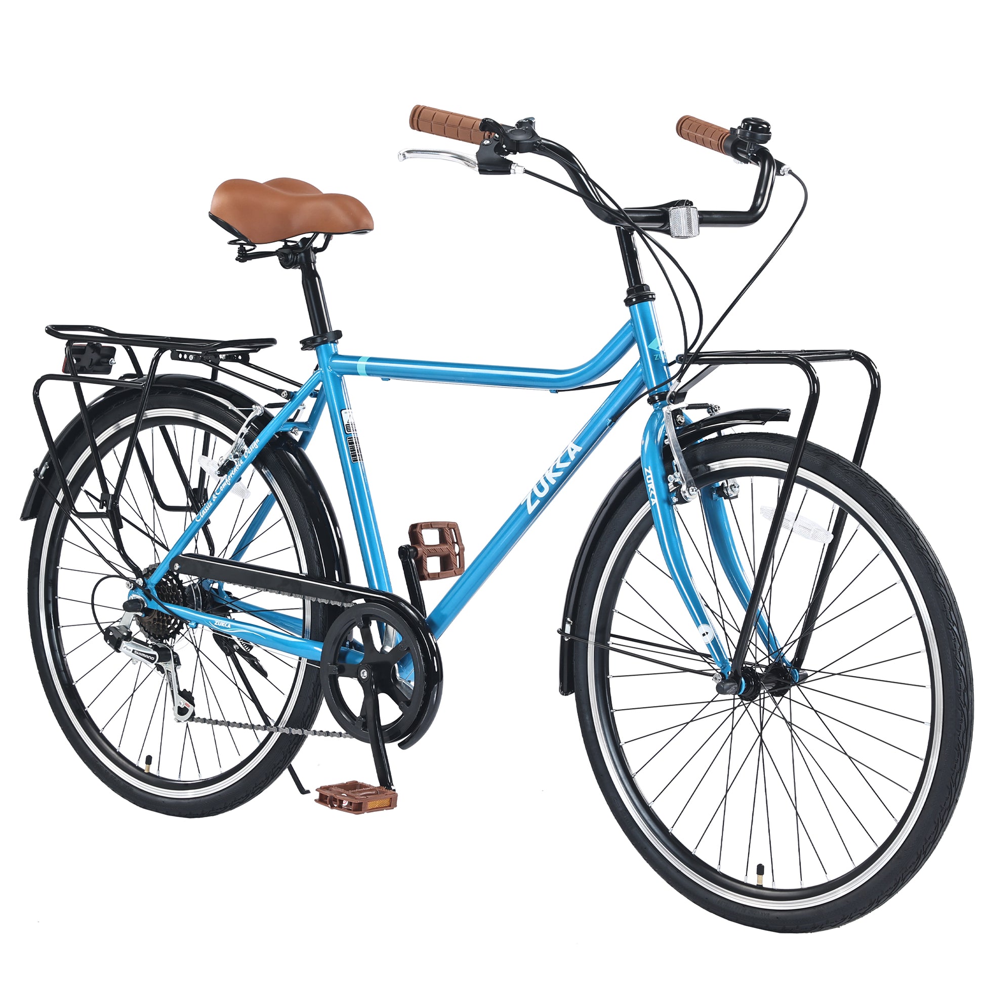 7 Speed, Steel Frame, Multiple Colors 26 Inch Vintage Style Bike,Retro Commute Bike For Women And Men Blue Steel